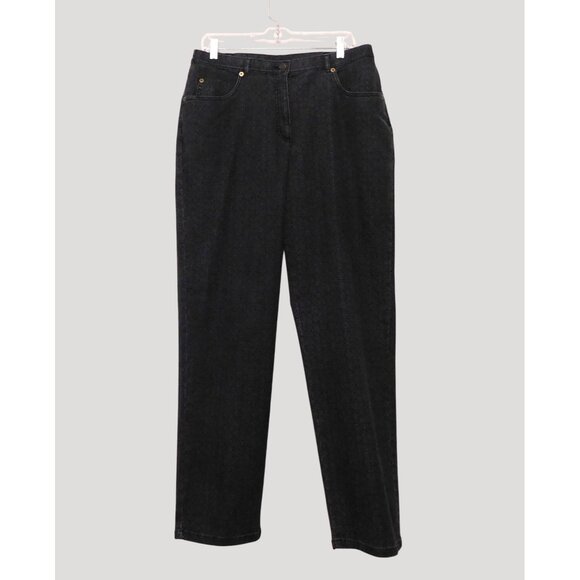 Allison Daley Womens Denim Pants Size 14 Black Floral Print Stretch - Picture 2 of 7